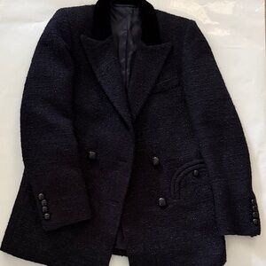 Men's Black Textured Double-Breasted Jacket